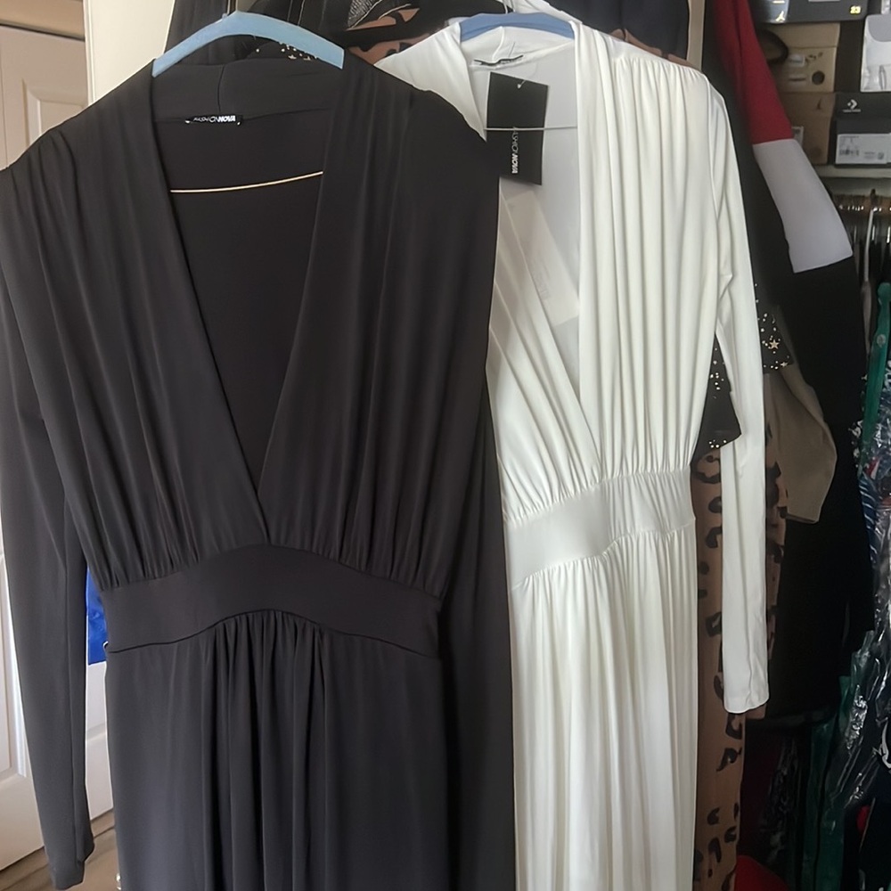 Black Long Evening Dress with Shoulder pads two splits in front